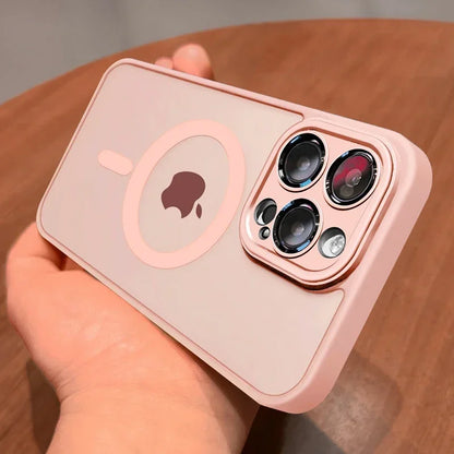 Luxury Armor Magnetic Matte Translucent Case For iPhone 16 15 14 Plus 13 12 11 Pro Max Case For Magsafe Wireless Charge Cover