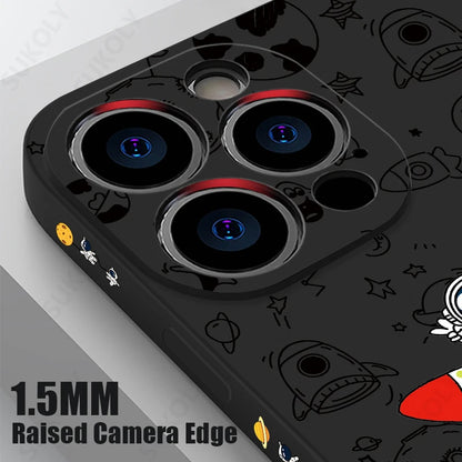 Cartoon Astronaut Pattern Case For iPhone 16 15 14 Pro Max 11 12 Shockproof Silicone Soft Phone Cover For iPhone 13 14 15 16 Pro