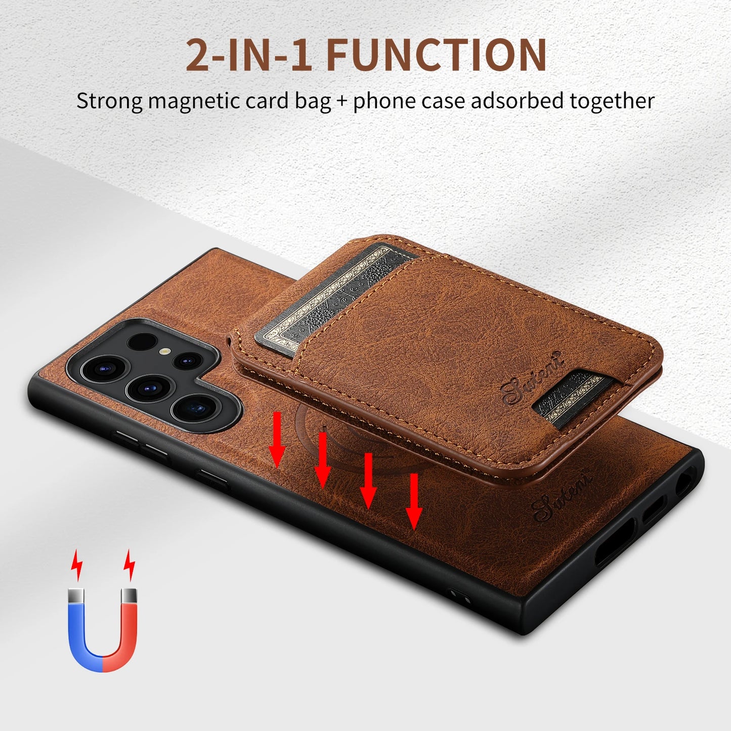 Detachable 2 in 1 Leather Wallet Magnet Card Holder Phone Case For Samsung Galaxy S24 S23 Ultra S22 Plus Wireless charging