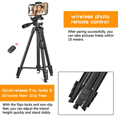 60 Inch/152cm Camera Tripod with Travel Bag, Mobile Phone Tripod with Remote Control, Professional Aluminum Alloy Portable Stand