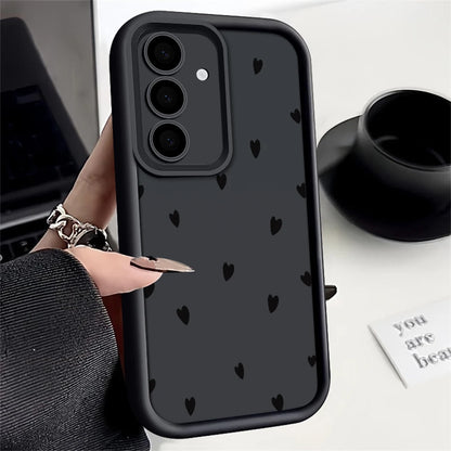 Black Love Heart Soft Phone Case For Samsung Galaxy S25 FE S22 S21 S23 S20 S24 Ultra FE A35 15 A25 A55 Note 20 Plus 5G Cover
