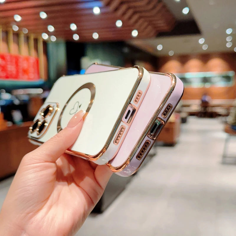 For Magsafe Case for Samsung Galaxy S23 Ultra S22 S21 Plus S24 Ultra S22Plus S20 S21 FE Electroplate Love Pattern Protect Covers