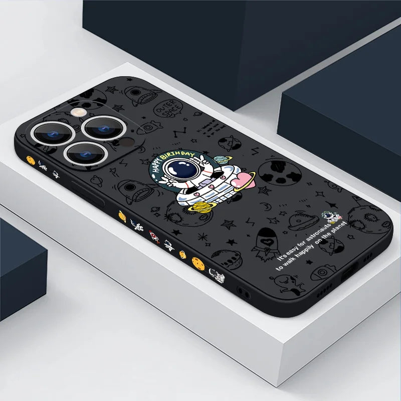 Cartoon Astronaut Pattern Case For iPhone 16 15 14 Pro Max 11 12 Shockproof Silicone Soft Phone Cover For iPhone 13 14 15 16 Pro