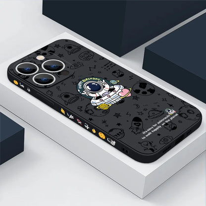 Cartoon Astronaut Pattern Case For iPhone 16 15 14 Pro Max 11 12 Shockproof Silicone Soft Phone Cover For iPhone 13 14 15 16 Pro