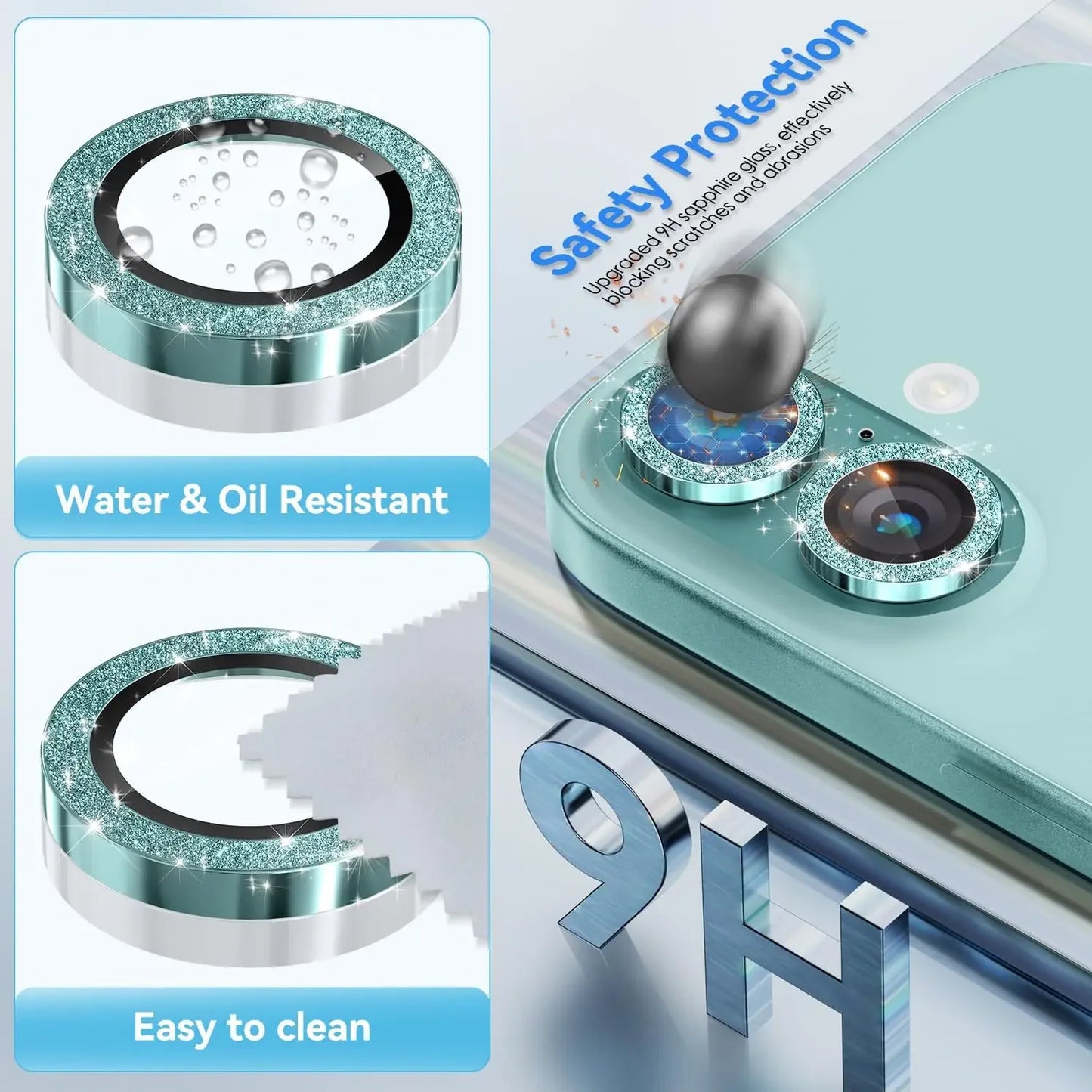 2-3Pcs For IPhone 16 15 14Pro Max Camera Lens Protector [Glitter Decoration] Ultra-HD Tempered Glass Cover Protective Ring