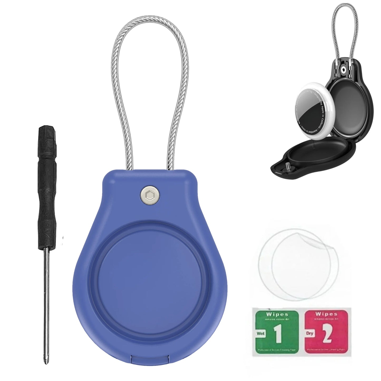 Waterproof AirTag Keychain Holder tag Lock Case Wire Cable,  Anti-Lost Protective Case with Keyring for Luggage, Key, Backpack