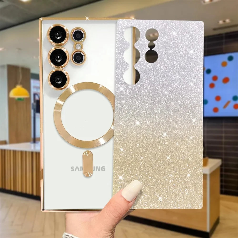 Sparkle Cover For Samsung Galaxy S25 S24 S23 Plus S22 S21 S20 FE S24FE S23FE S21FE S20FE Glitter Note 20 Ultra A56 MagSafe Case