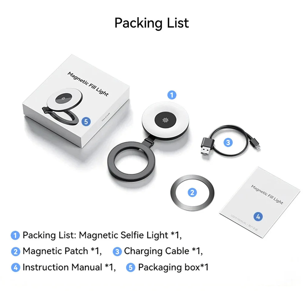 2025 New Smartphone Magnetic Fill Light Mini Selfie Light 3 Modes Adjustable Brightness for Iphone XIAOMI HUAWEI SAMSUNG Phone