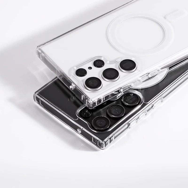 Luxury MagSafe Magnetic Wireless Charge Case For Samsung Galaxy S25 S24 S23 S21 FE S22 Plus Ultra Shockproof Clear Acrylic Cover