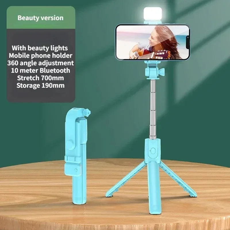 Selfie Stick Wireless Tripod Stand with Light Bluetooth Remote Extendable Tripod for iPhone Mobile Phone Live Streaming