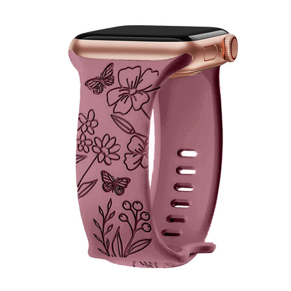 Strap For Apple Watch Band 40mm 44mm 41mm 49mm 45mm 46mm 42mm Silicone Engraved Bracelet iwatch Series ultra 2 10 9 SE 8 7 6 5 4