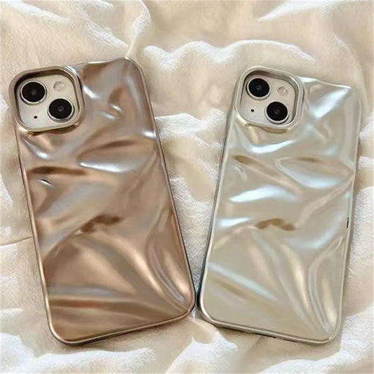 Luxury Matte Silver Water Ripple Phone Case For iPhone 16 15 14 Plus 13 12 Pro Max 11 Creative Frosted Wrinkle Shockproof Cover