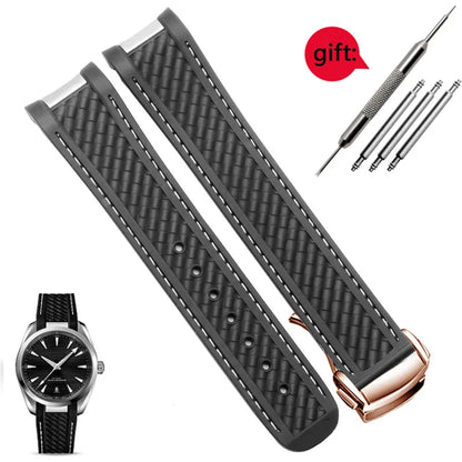 Rubber Watchband For Omega AT150 Seamaster 300 AQUA TERRA Diving watches straps Black Blue Silicone Watch Strap 20mm bracelet