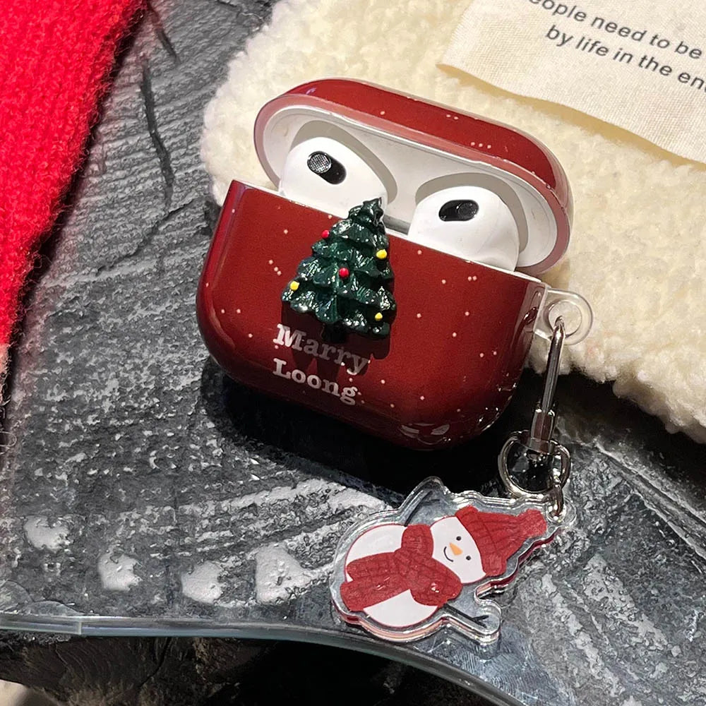 Merry Christmas Tree New Year Soft Cover For AirPods 4 ANC AirPods 1 2 3 Pro 2 Protective Case With Snowman Keychain Xmas Gift