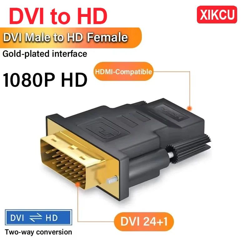 XIKCU 2025 DVI to HDMI-Compatible Adapter DVI Plated Plug DVI Male to HDMI-compatible Video Converter for PC HD TV Projector
