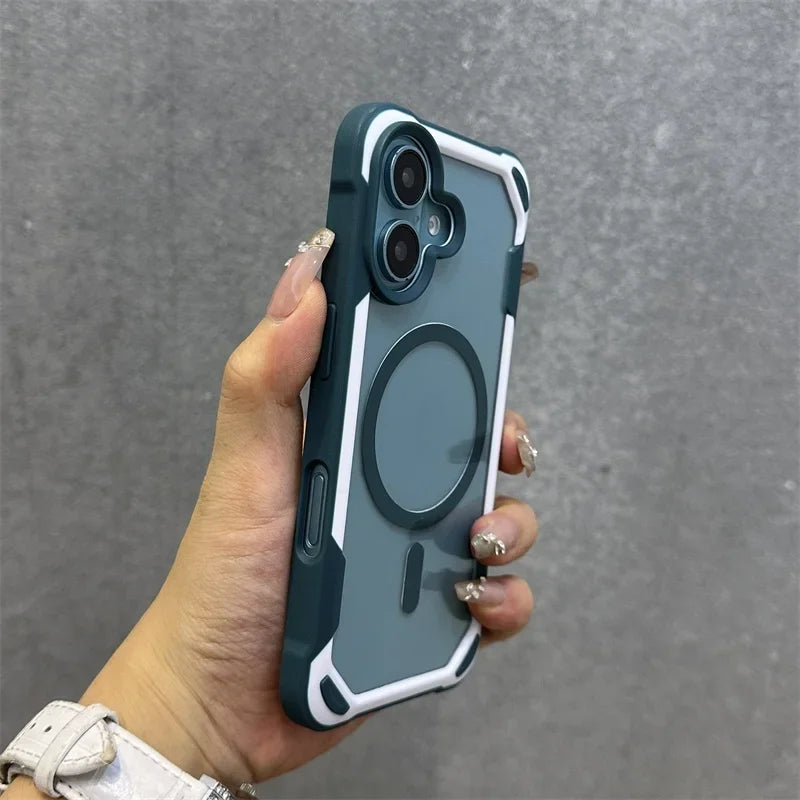 Hit Color Magnetic For Magesafe Wireless Charge Case For iPhone 16 13 14 12 15 Pro Max Transparent Shockproof Bumper Back Cover