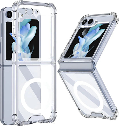 Magnetic Transparent For Samsung Galaxy Z Flip 3/4/5 Magsafe  Case Durable Air-Cushioned Support Wireless Charging Phone Case