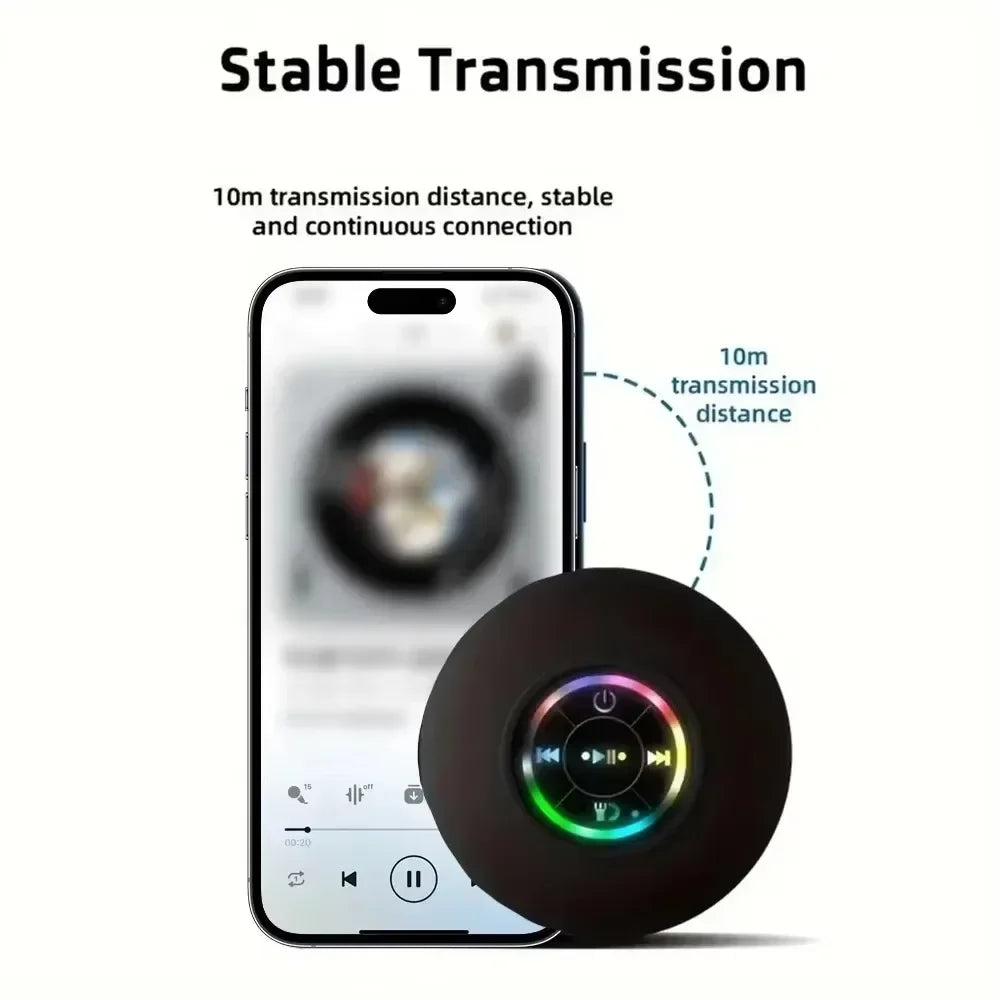 HOMEFISH Portable Waterproof Bluetooth Shower Speaker with RGB Light Suction Cup Wireless Speaker for Bathroom Kitchen Party etc