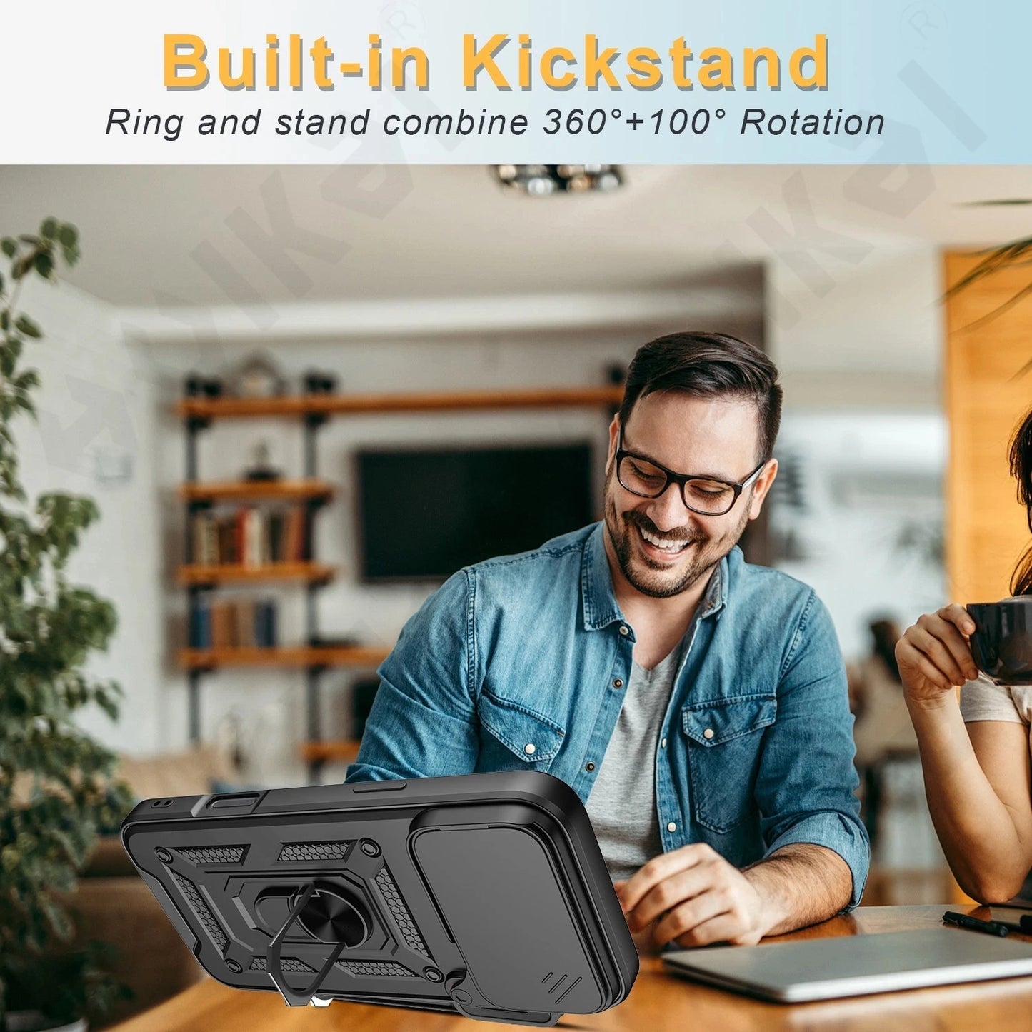 Shockproof Case For iPhone 17 16 15 14 13 12 11 Pro XS Max Plus Camera Lens Cover Phone Case with Ring Stand Armor rotate Cover