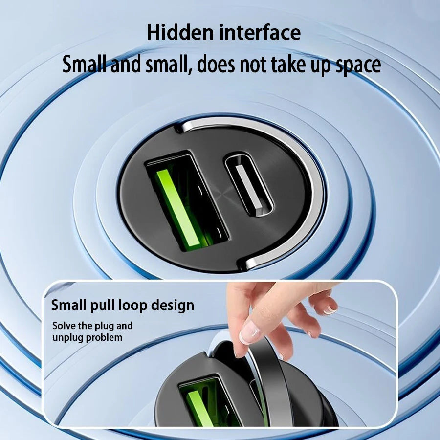 Hidden Mini Car Charger Pull Ring USB+TYPE C Fast Charger Is Suitable For a Variety Of Mobile Phone Devices