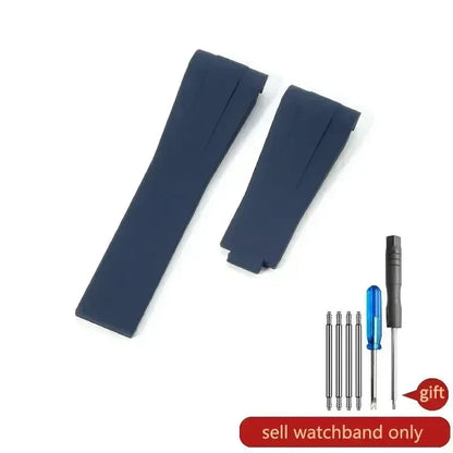 High Quality Black Green Red Blue White Colored Style Silicone Watchband Curved Interface for Rolex Datejust Submariner Strap