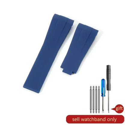 High Quality Black Green Red Blue White Colored Style Silicone Watchband Curved Interface for Rolex Datejust Submariner Strap