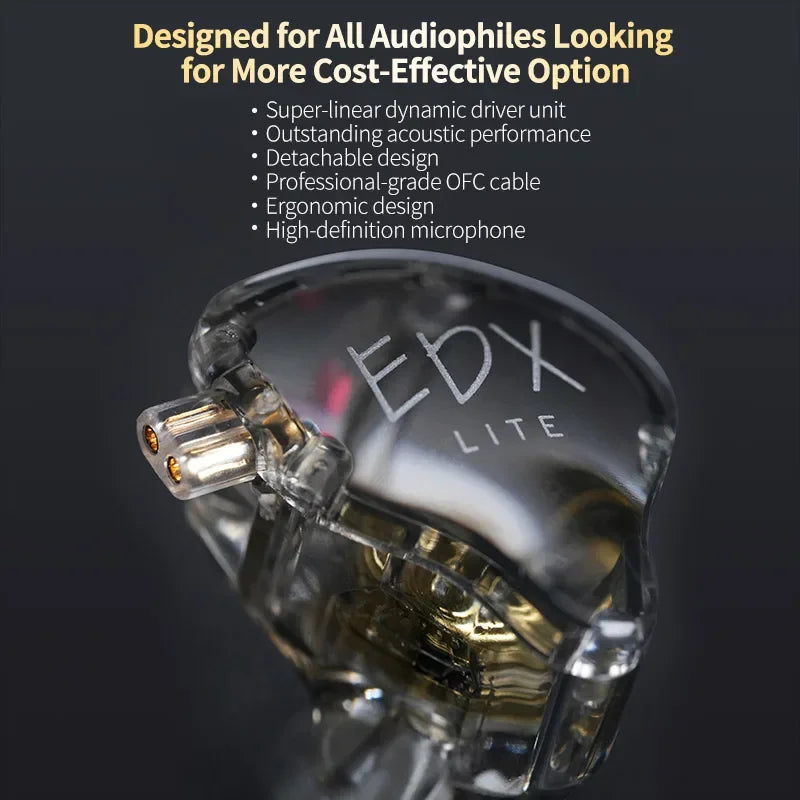 KZ EDX Lite HiFi Monitor Earphones Dynamic Driver In Ear Headphones Noise Cancelling Earbuds Detachable design Wired Headest