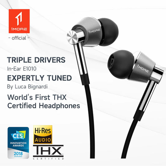 1MORE Triple Driver E1001 In-Ear Wired earphones 3.5mm Headphones with High Resolution  Bass Driven Sound Type c headphones
