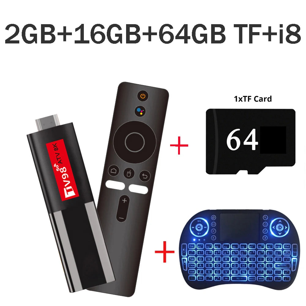TV98 ATV 8K Mini TV Stick Android 14 Allwinner H618 Quad Core Cortex A53 Support 8K 4K Wifi 6 BT 5.0 Voice Remote Smart TV Box