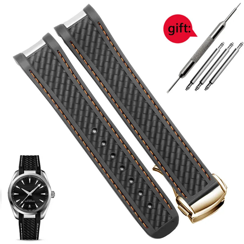 Rubber Watchband For Omega AT150 Seamaster 300 AQUA TERRA Diving watches straps Black Blue Silicone Watch Strap 20mm bracelet