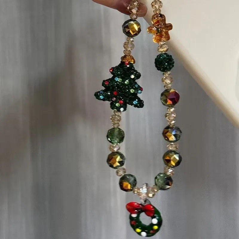 Green Christmas Tree Bead Phone Strap, Luxurious and Minimalist Accessory, Fashionable and Personalized Wind Chime Keychain