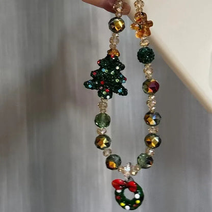 Green Christmas Tree Bead Phone Strap, Luxurious and Minimalist Accessory, Fashionable and Personalized Wind Chime Keychain