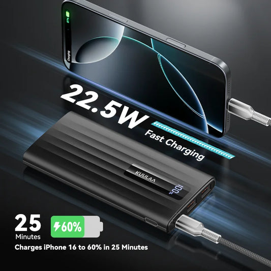 KUULAA Power Bank 10000mAh 22.5W PD Fast Charging Portable Charger External Battery For iPhone 15 14 13 Samsung Huawei Powerbank