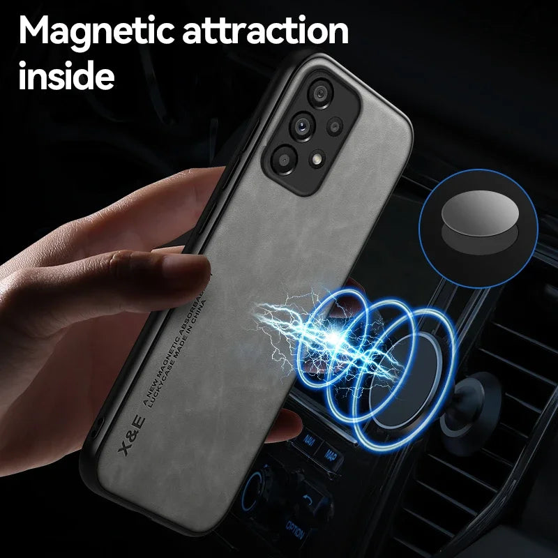 Magnetic Leather Case For Samsung Galaxy S25 S24 A54 A53 5G A52 A55 A56 S23 S22 Ultra S21 S20 FE Plus Cover Support Car Mount