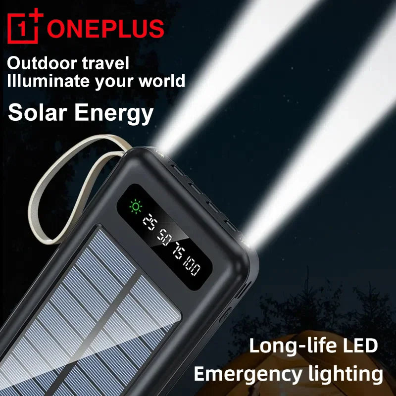 OnePlus Solar Power Bank 50000mAh Large Capacity Mobile Power Fast Charging Battery Dual USB 4 Cables For iPhone Samsung Huawei