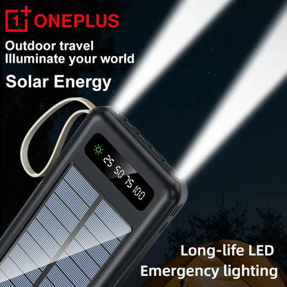 OnePlus Solar Power Bank 50000mAh Large Capacity Mobile Power Fast Charging Battery Dual USB 4 Cables For iPhone Samsung Huawei