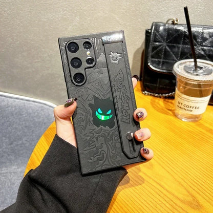 Japan Anime Pocket Monsters Pokémon Gengar Wrist Strap Holder Phone Case For Samsung Galaxy S 25 24 23 Ultra Puls Leather Cover