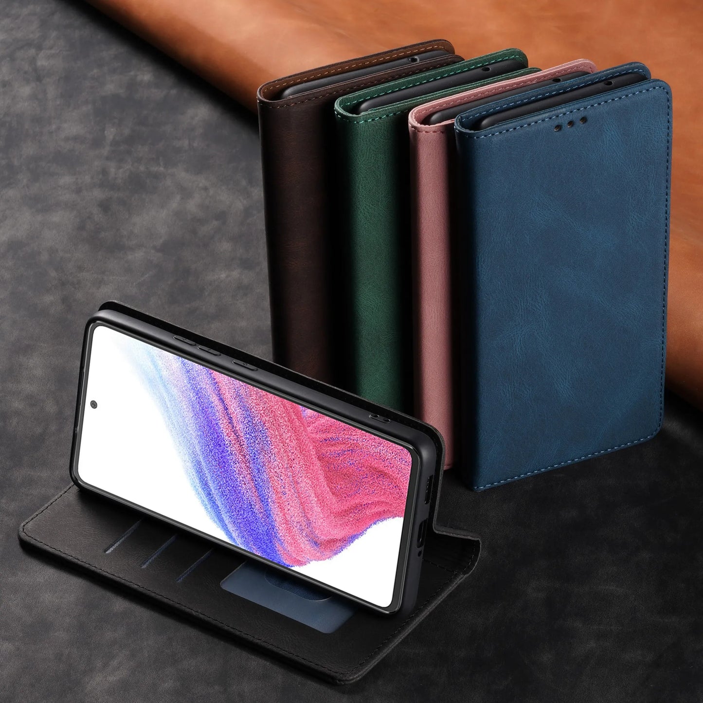 Leather Flip Wallet Case For Samsung Galaxy S26 S23 S22 S21 S20 FE S24 Plus S25 Ultra Book Case Cards Holder Funda Protect Cover