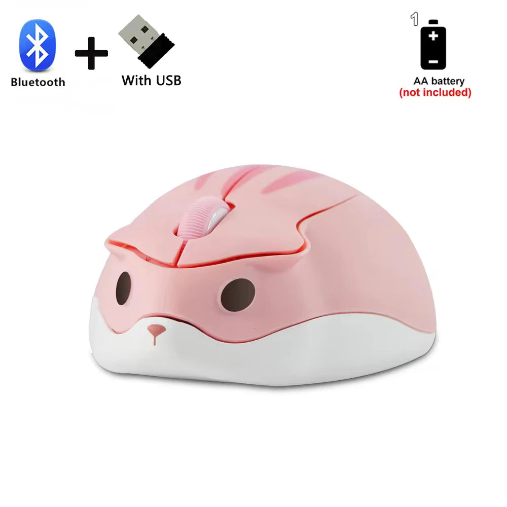 Cute Cartoon Hamster Shape Creative Mouse Bluetooth/2.4G Mini Wireless Mute Ergonomic Optical Mice PC Laptop Desktop Universal