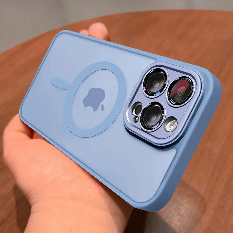 Luxury Armor Magnetic Matte Translucent Case For iPhone 16 15 14 Plus 13 12 11 Pro Max Case For Magsafe Wireless Charge Cover