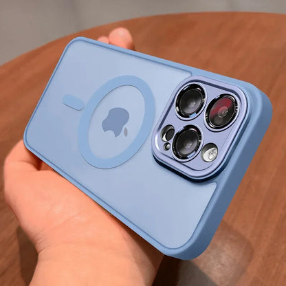 Luxury Armor Magnetic Matte Translucent Case For iPhone 16 15 14 Plus 13 12 11 Pro Max Case For Magsafe Wireless Charge Cover