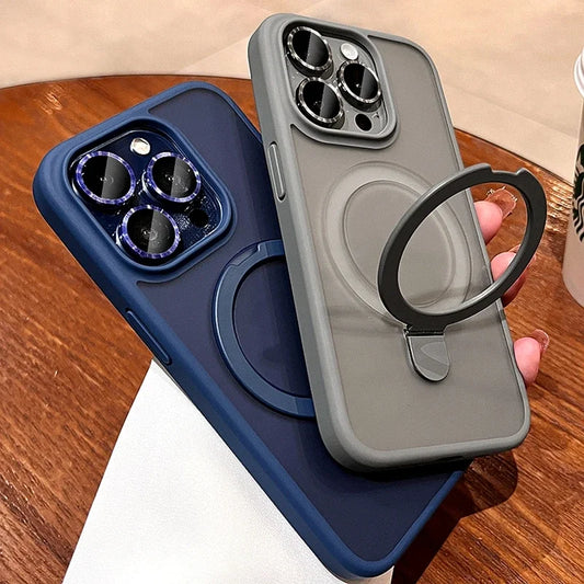 Luxury Magsafe Wireless Charging Case For iPhone 1116 12 13 14 15 Pro Max Plus Magnetic Ring Bracket Camera Protection Cover