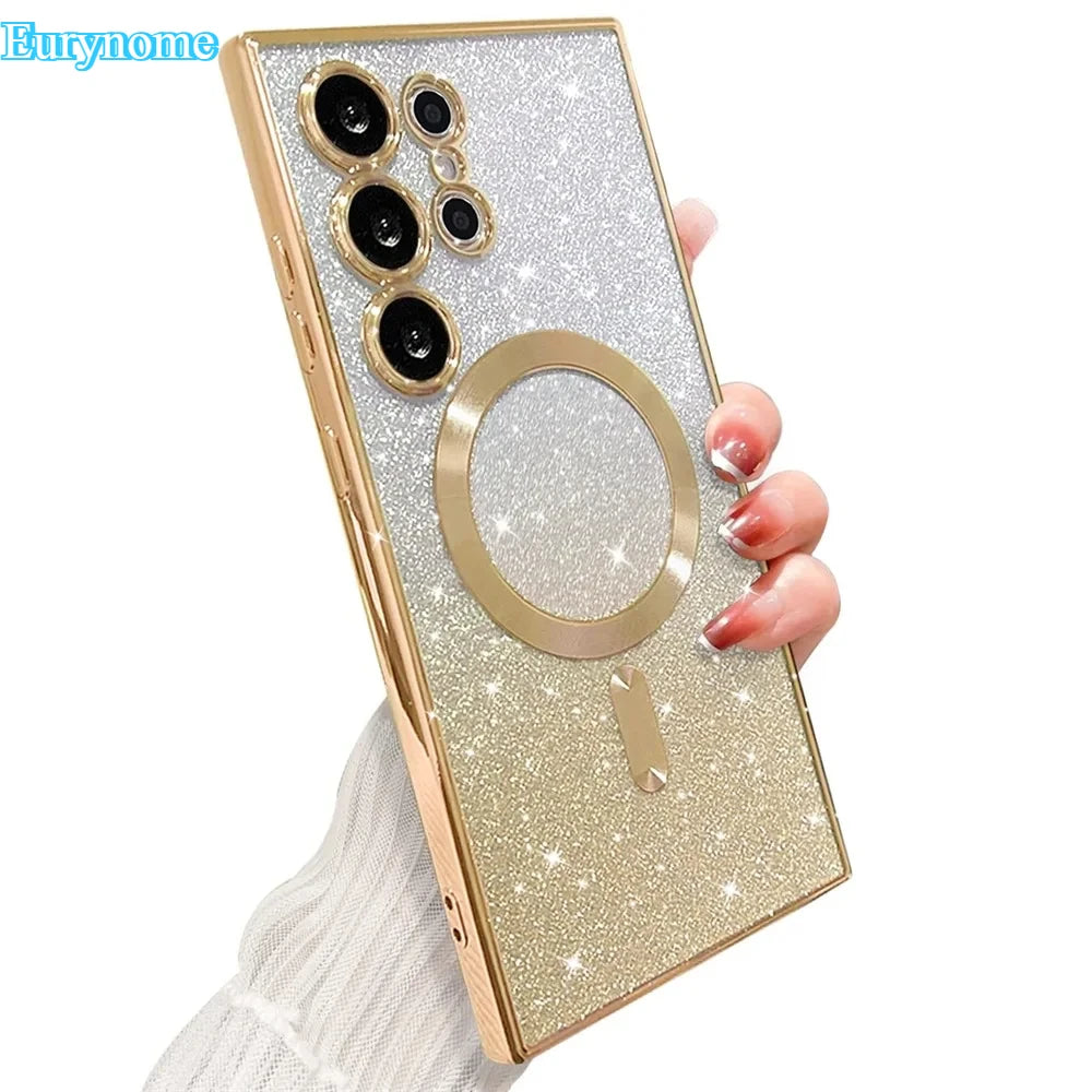 Sparkle Cover For Samsung Galaxy S25 S24 S23 Plus S22 S21 S20 FE S24FE S23FE S21FE S20FE Glitter Note 20 Ultra A56 MagSafe Case