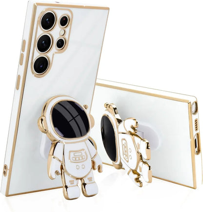 Luxury Astronaut Stand case for Samsung Galaxy S21 S22 S23 S24 S25 FE Ultra Plus Slim Fit Soft Shockproof  Electroplated Cover