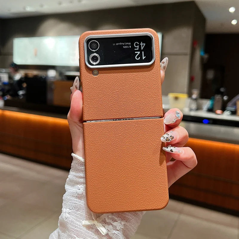 Leather Texture TPU Case For Samsung Z Flip7 Flip6 Flip5 Shockproof Folding Soft Phone Cover For Samsung Galaxy Z Flip 7 6 5 4 3