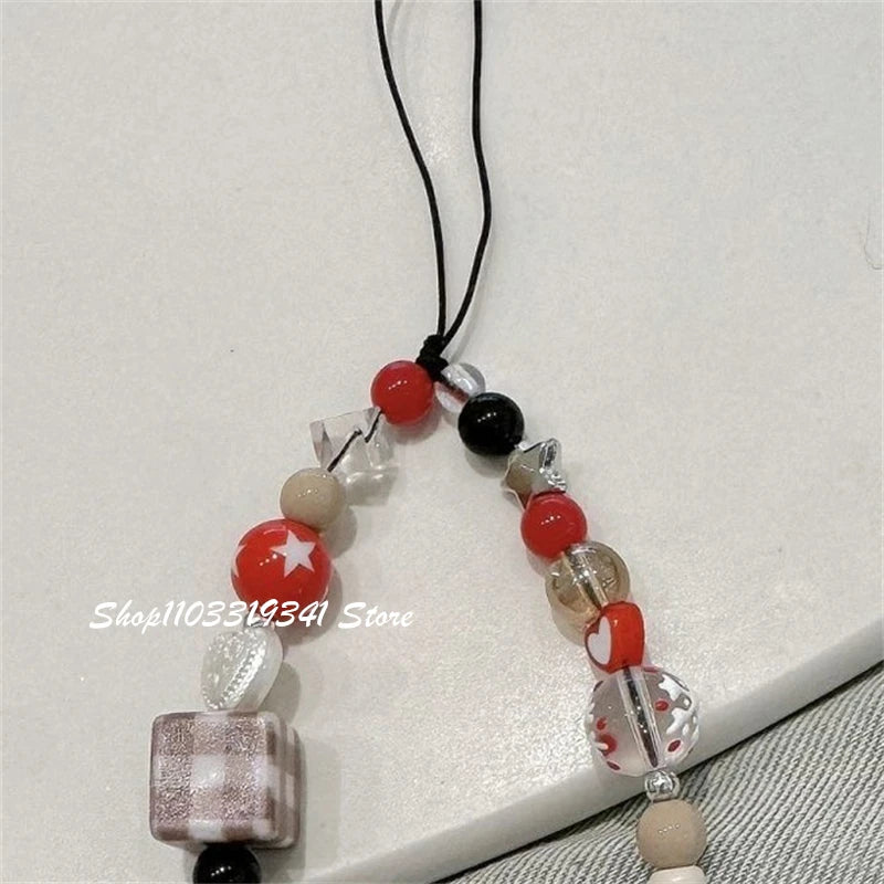 Cute Christmas Cookie Man Beaded Phone Charm Chain For Phone Case Phone Straps Accessories Anti-Lost Keychain Lanyard Girl Gift