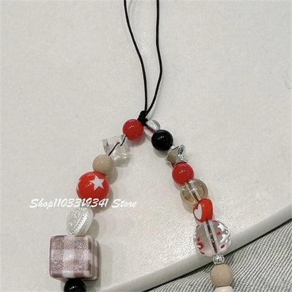 Cute Christmas Cookie Man Beaded Phone Charm Chain For Phone Case Phone Straps Accessories Anti-Lost Keychain Lanyard Girl Gift