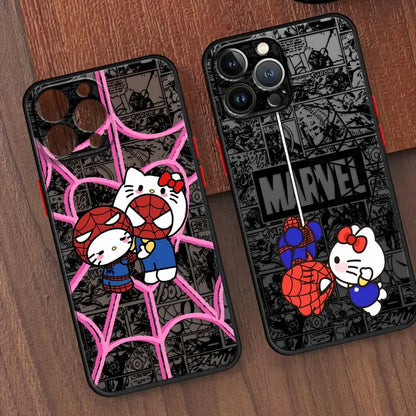 Marvel Cute Spidermans Hello Kitty Phone Case for iPhone 16 15 11 12 13 14 Pro Max 16 Plus 12 Mini 7 8 XR XS 15Pro MAX 16e