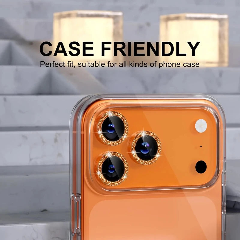 Bling Glitter Diamond Metal Frame Camera Protector For IPhone 18 Pro Max 17 Pro 17 Alloy Lens Tempered Glass Film Ring Cover Cap
