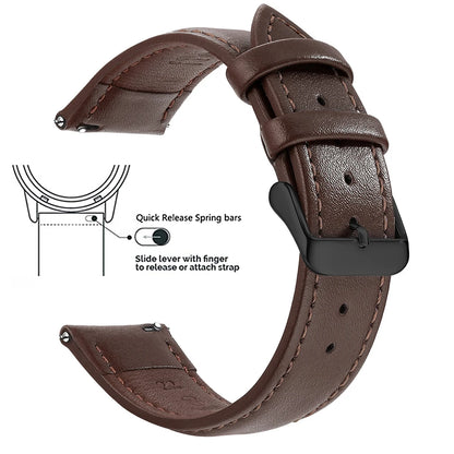 Top Grain Genuine Leather Watch Band, Quick Release 12/14/16/18/19/20/21/22/24 mm Watch Straps, Replacement Bands for Men Women